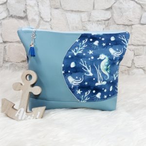 Große Kulturtasche Seepferd Blau