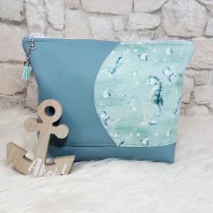 Große Kulturtasche Seepferd Mint