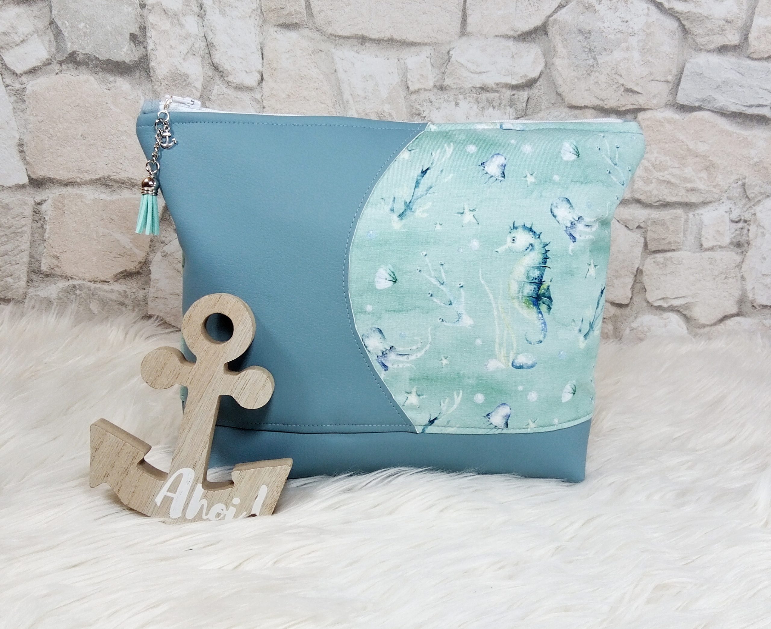 Große Kulturtasche Seepferd Mint