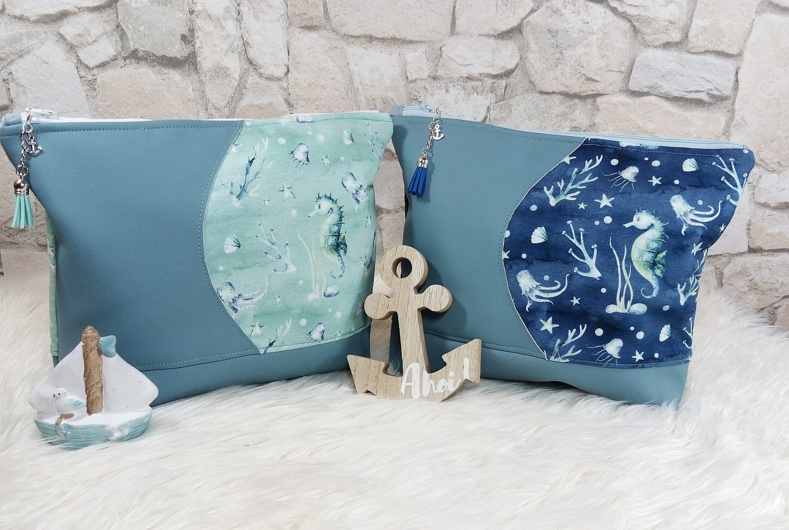 Große Kulturtasche Seepferd Mint – Bild 3