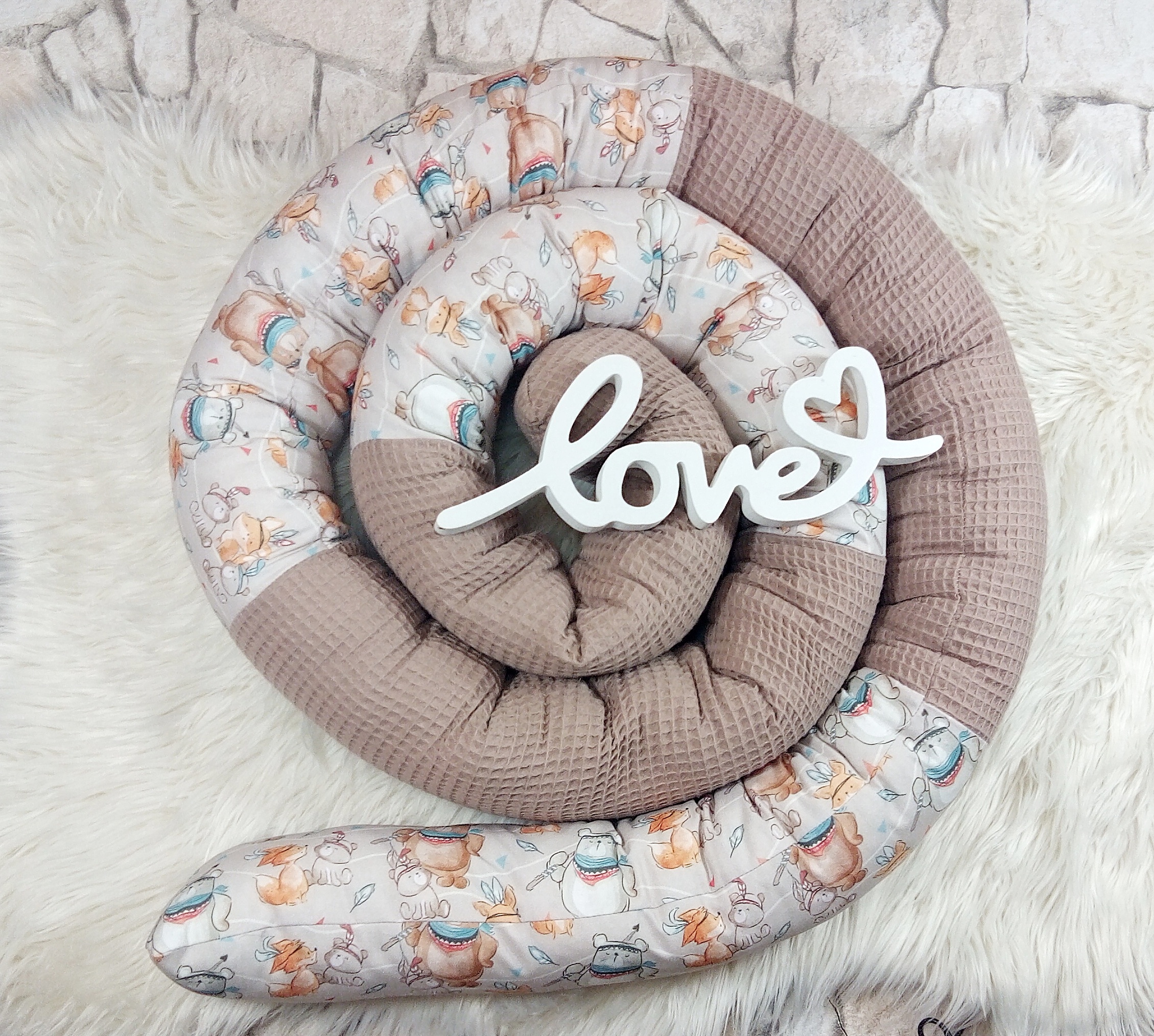 Bettschlange Boho Teddybär 3 Meter